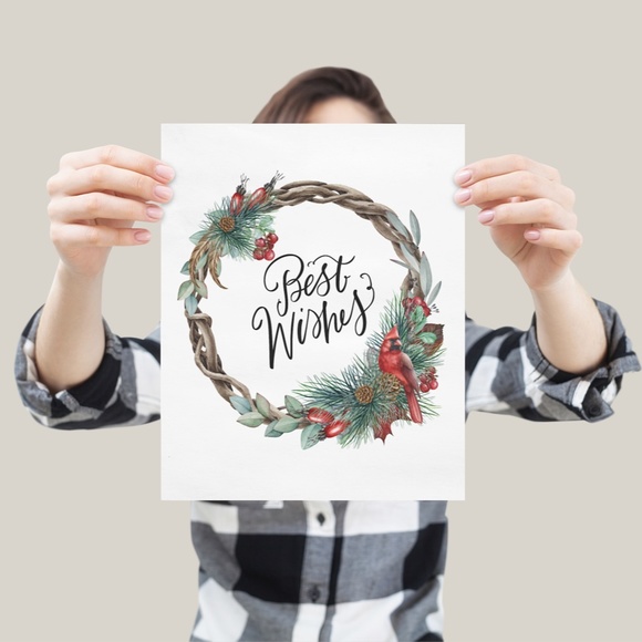 Wall Art Watercolor Christmas Wreath Illustration Print Poster Card Unframed - Picture 3 of 6